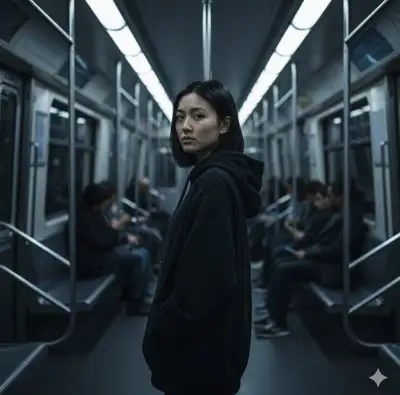 Cinematic Subway Portrait of Young Woman