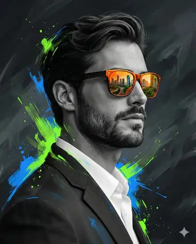 Cinematic Portrait with Neon Splashes