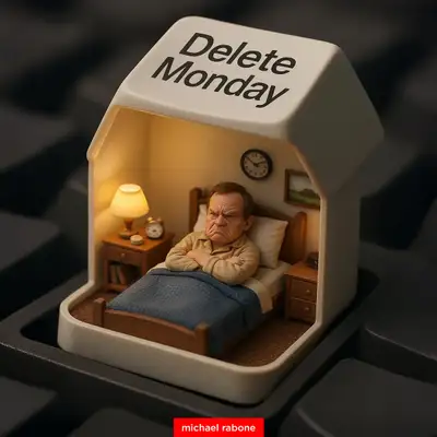 Miniature Person in 'Delete Monday' Keycap Bedroom