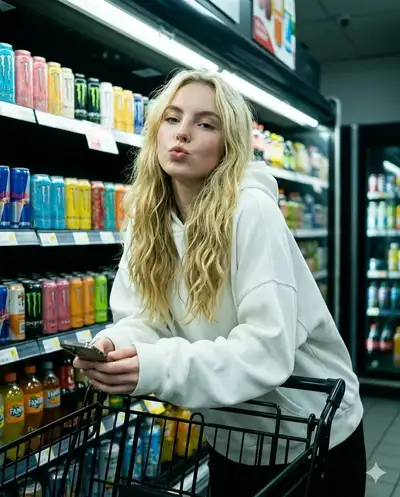 Young Woman with Shopping Cart in Convenience Store
