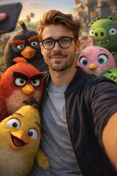 Realistic Angry Birds Group Selfie Prompt
