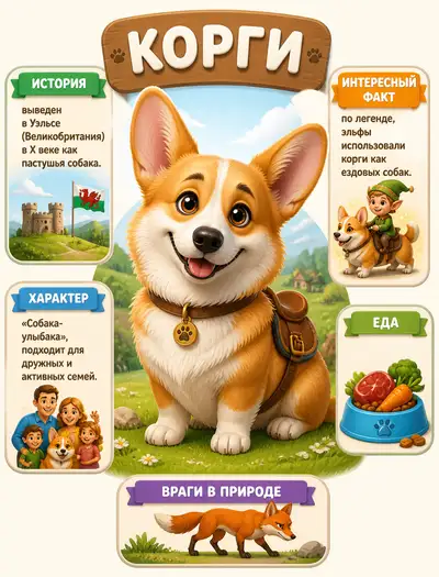 Children's Educational Infographic of Corgi in Pixar 3D Style
