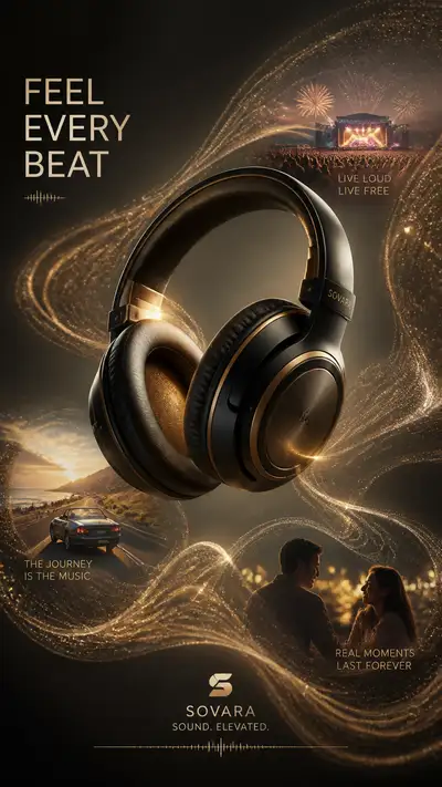 Feel Every Beat: living headphones advertising poster