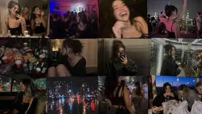 12-Frame Vlog-Style Nightlife Storyboard Collage