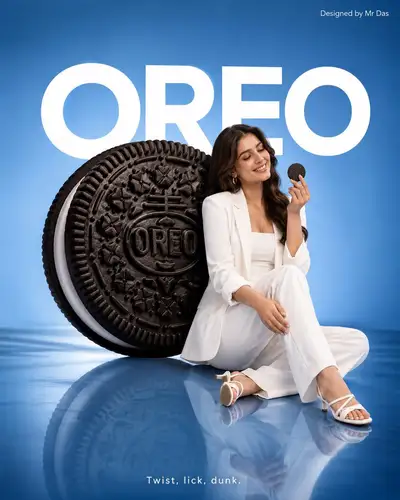 Minimalist Oreo commercial ad with oversized cookie
