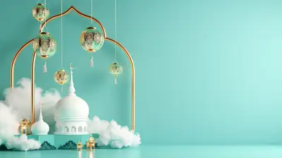 Ramadan 3D Mosque Scene with Tiffany Background