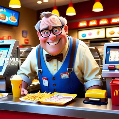 Carl Fredricksen at McDonald's Pixar Scene