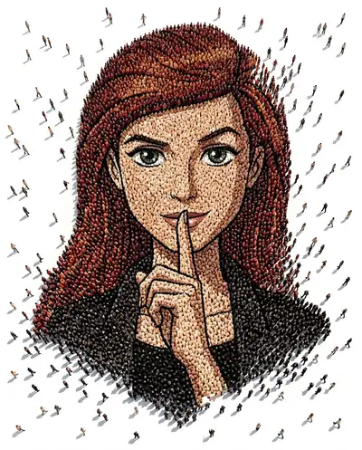 Retrato em mosaico de multidão feito de milhares de pessoas minúsculas