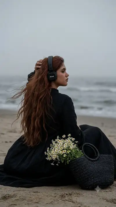 Moody Seaside Portrait with Headphones