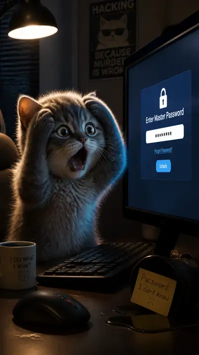 Kitten scared of master password prompt, comedic