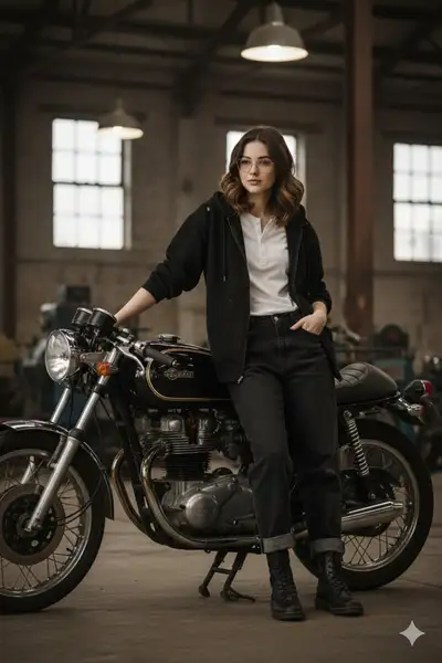 Retrato Cinemático de Cafe Racer en Almacén Industrial