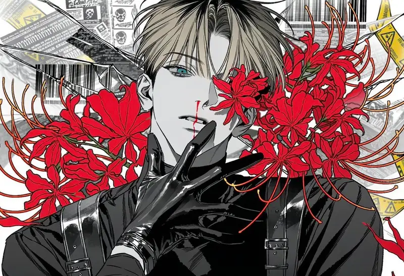 Potassium Element Red Monochrome Brutalist Portrait with Red Spider Lilies | Wikiprompt