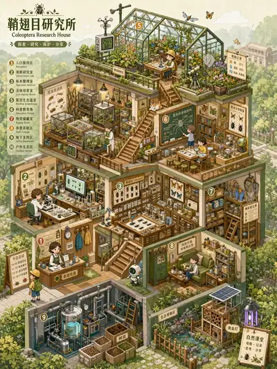Isometric Micro-World Cross-Section Illustration Prompt
