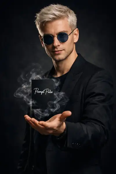 Cinematic studio portrait with levitating card