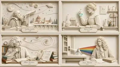 Modelo de retrato de cientista em diorama de relevo em papel