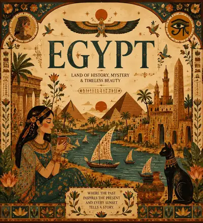 Vintage Egypt and England Travel Poster