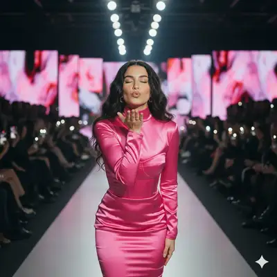Fashion Model Blowing Kiss on Runway