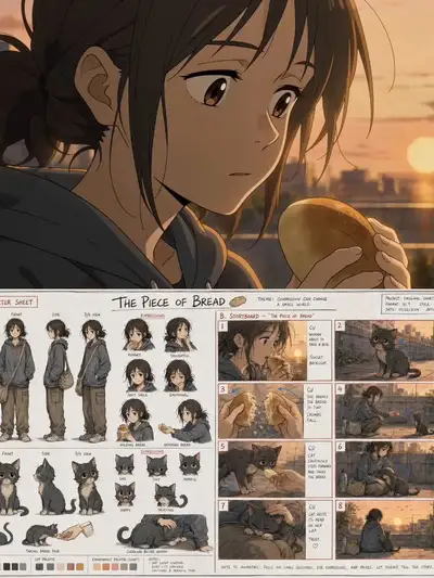 The Piece of Bread: anime short film + storyboard prompt