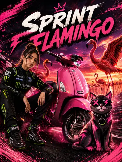 Cinematic Sprint Flamingo racing thumbnail design