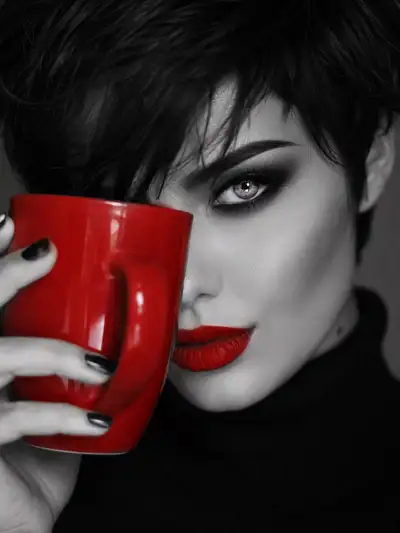 Cinematic Close-Up Portrait with Red Mug