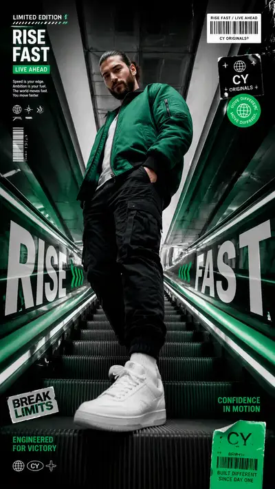Sports-Fashion Editorial Poster: RISE FAST