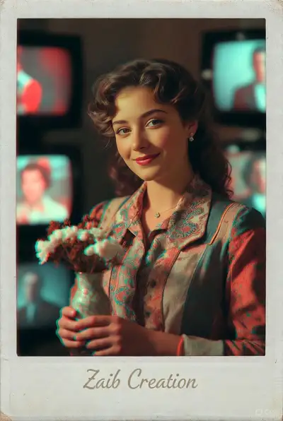 Femme Vintage avec Moniteurs CRT Prompt Polaroid