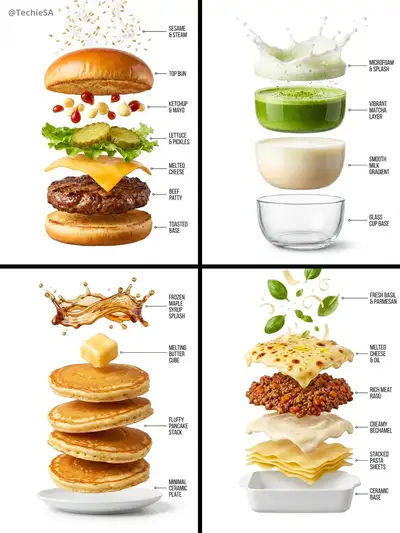 Exploded vertical infographic of layered food ingredients