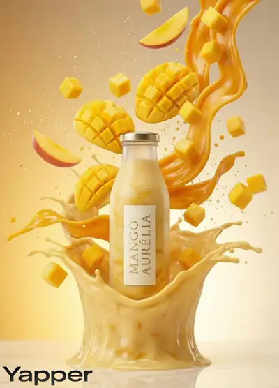 Mango Aurelia shake bottle splash advertising prompt