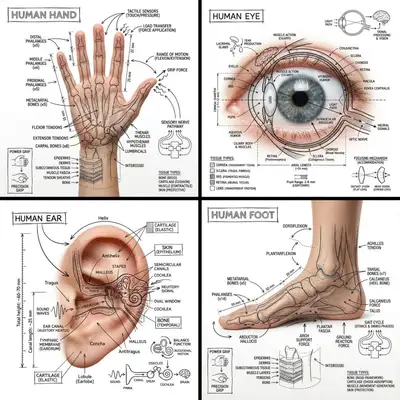 Technical annotation infographic template for body parts