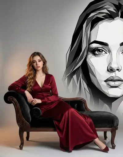 Luxury Fashion Editorial Portrait with Geometric Mural