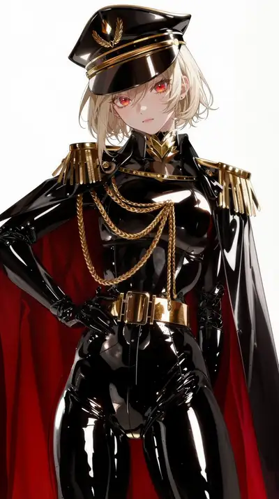Gold-Haired Female Officer in PVC Bodysuit