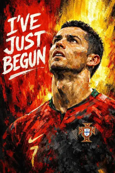 Bold digital painting sports poster of a determined footballer