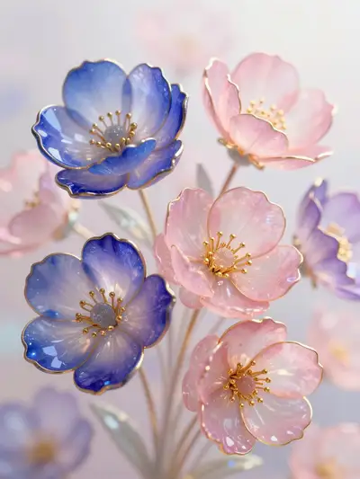 Translucent cloisonne floral ornament illustration