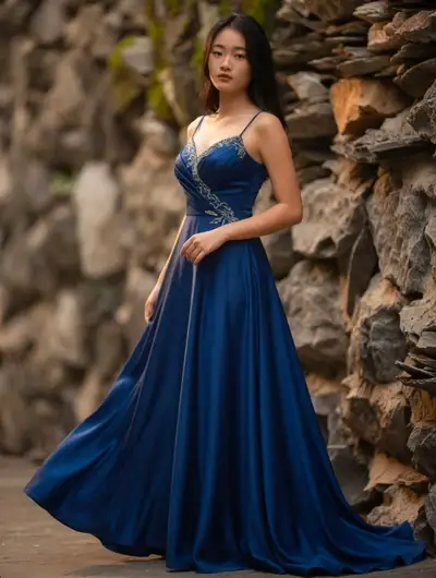 Elegant Blue Gown Fashion Photography Sequence