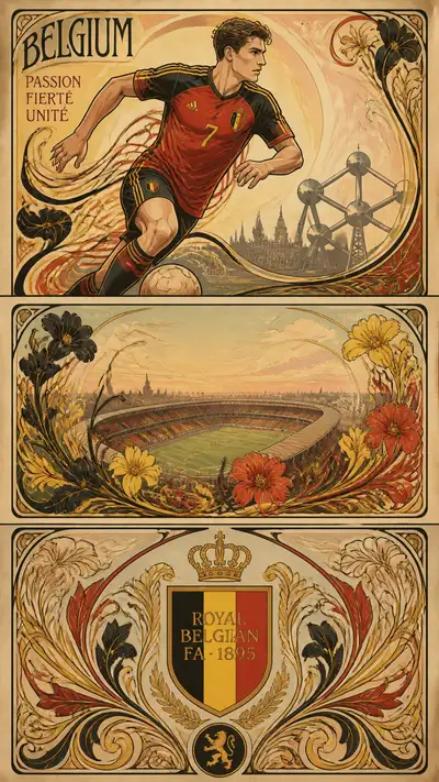 Belgium Art Nouveau football poster collage