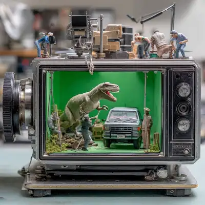 FX Miniature Tableau Inside Vintage Movie Camera