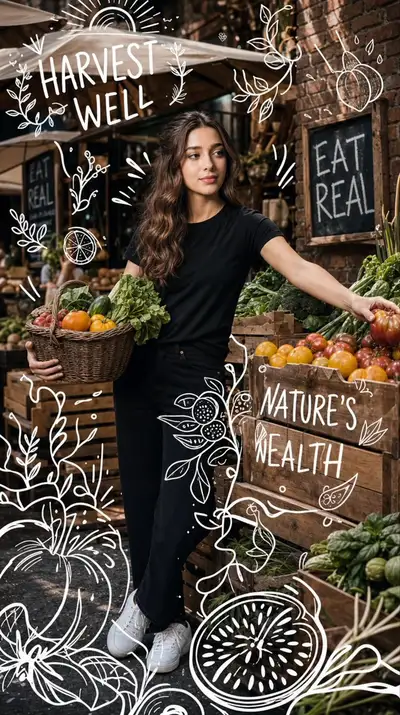 Cinematic Farmers Market Portrait with Doodle Overlay