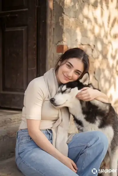 Dreamy Douyin Aesthetic Portrait with Husky