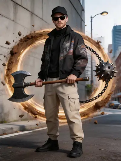 Streetwear Warrior with Anime Energy Effects