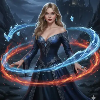 Fantasy wizard portrait with elemental magic swirl