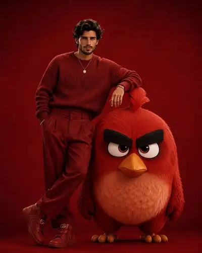 Ultra-Realistic Fashion Portrait with Red from Angry Birds