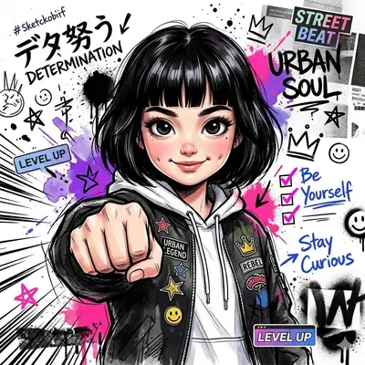 Street-Art Manga Doll Portrait
