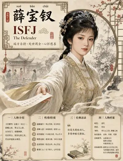 Chinese classical character MBTI infographic poster (Xue Baochai)