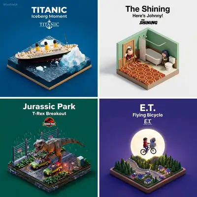 Isometric miniature diorama template for any movie or show scene