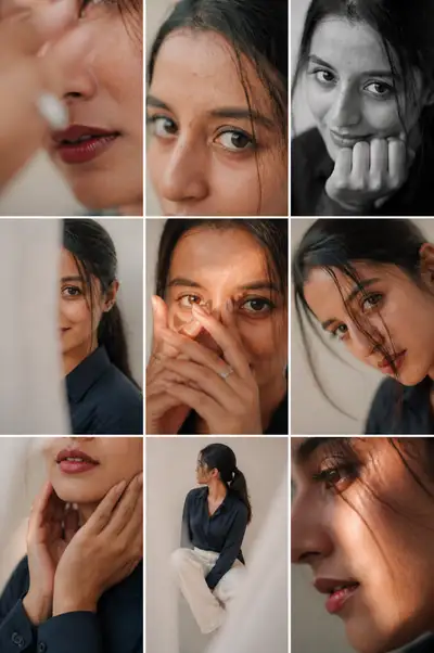 Editorial 3x3 close-up portrait photo grid