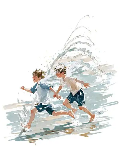 Prompt de ilustración de niños jugando en fuentes de agua