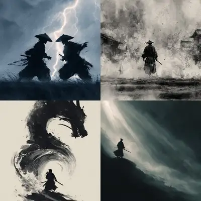 Samurai Sumi-e Ink Painting Prompt