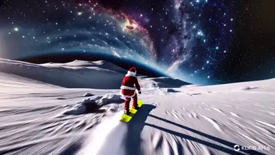 Santa Snowboarding on the Moon