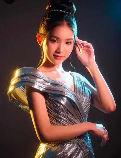 Elegant Silver Gown Studio Portrait Collection