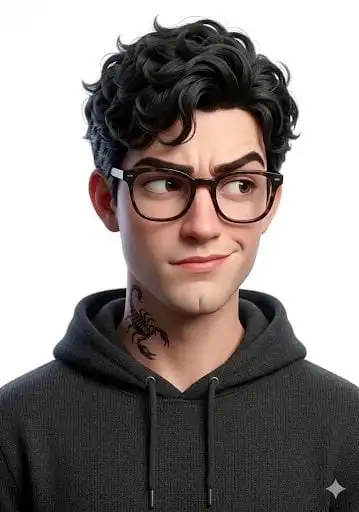 Pixar-style 3D portrait of a young man with glasses